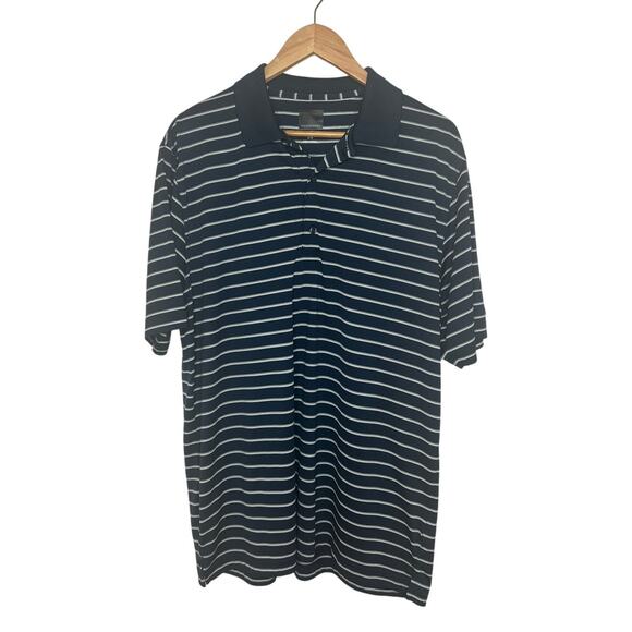 Greg Norman Men's Play Dry Navy Blue and White Striped Golf Polo Size Large - Picture 2 of 9